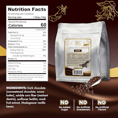 ChocZero Sugar Free Chocolate Chips, Milk Chocolate, 20 oz Bag