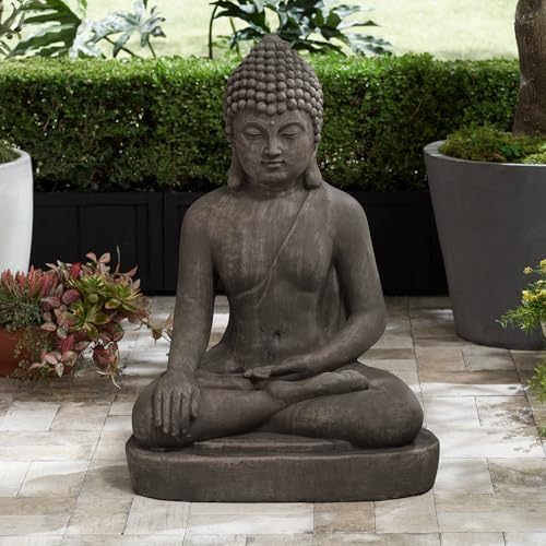 John Timberland Sitting Buddha 29 1/2" High Sandstone Outdoor Statue | Sculpture Zen Asian Japanese Garden Decor Front Porch Patio Yard Outside Home Balcony House Exterior Weathered Light Finish