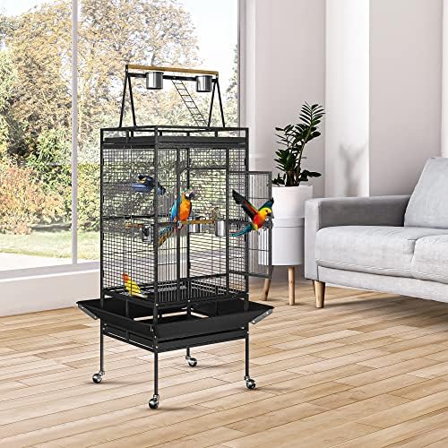 Nova Microdermabrasion 68-Inch Height Wrought Iron Standing Large Play Top Bird Cage for African Grey Small Quaker Parrot Cockatiel Sun Parakeet Green Cheek Conure Dove Budgie Lovebird