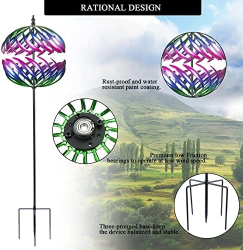 MUMTOP Wind Spinner Outdoor, Large Metal Kinetic Wind Sculptures, Blue
