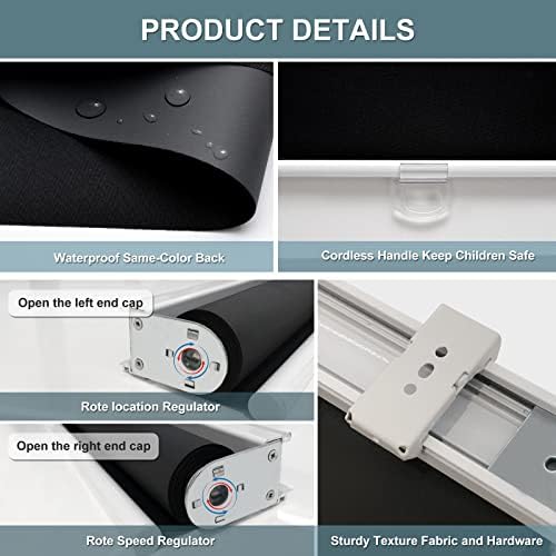 AOSKY Blackout Cordless Roller Shade for Indoor Windows, 23"W x 72"H, Black | Black Out Window Shade with Spring System