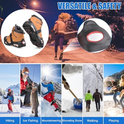Ice Cleats Tungsten Crampons, Anti Slip Shoes Grippers with Reflective Heel, Ice Snow Cleats for Shoes and Boots Men Women Slip-on Overshoes Stretch Footwear