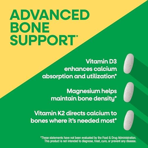 Nature’s Way Alive! Calcium Bone Support Tablets*, 1,200 mg Calcium, 120 ct | Max Absorption Calcium Supplement with Vitamins D3, K2, & Magnesium, Promotes Bone Health and Bone Density*, Gluten Free