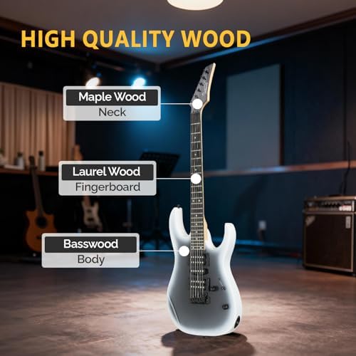 GLARRY 39" Full Size Electric Guitar Kit for Beginners, Starter Electric Guitar Set with 20W Amp & HSH Pickups, Model 170 (Black-White)