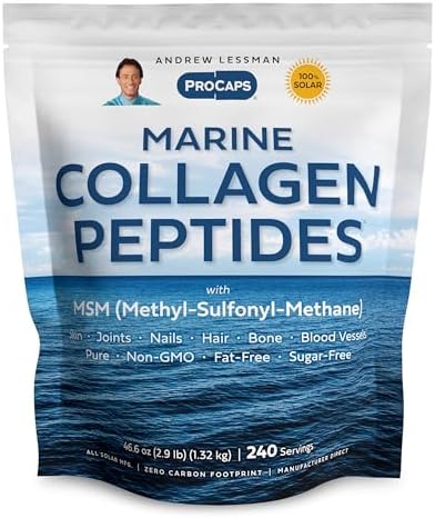 Andrew Lessman ProCaps Marine Collagen with MSM Powder 30 Servings | Marine Collagen with MSM supports healthy skin, joints, bones, hair and nails in a pure, unflavored, super-soluble powder.