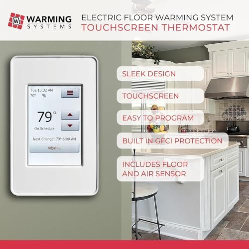 40 Sq Ft 120V Electric Floor Heating System Mat Kit | Premium UDG4-4999 touchscreen thermostat with built-in GFCI, Heating mat, floor sensor & installation monitor included.