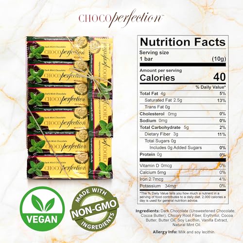 ChocoPerfection Dark Mint Chocolate Bars - Sugar Free Dessert- 30 Pack 10G