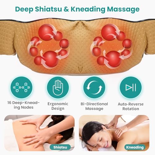 Nekteck Shiatsu Neck Massager with Heat for Pain Relief, NOT Cordless | 2026 Upgraded 3D Back Shoulder Kneading Massage Pillow, 3 Intensity Speeds Deep Tissue, Relaxation Gifts for Men Women, Black