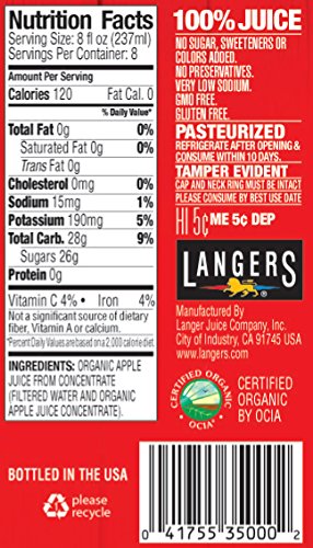 Langers Organic 100% Apple Juice, 10 Fl Oz (Pack of 12)