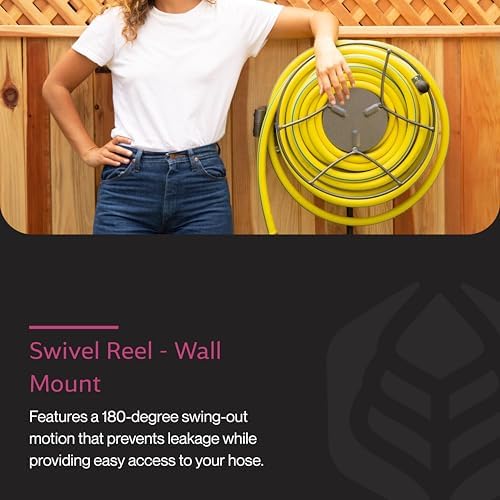 Yard Butler Hose Reel, 180 Degree Swivel, Wall Mount, 100-Foot Hose | Versatile Hose Reel, Great for Garden Hose Storage, Leakproof Design, Powder Coated Steel, Rust-Resistant, Tangle-Free