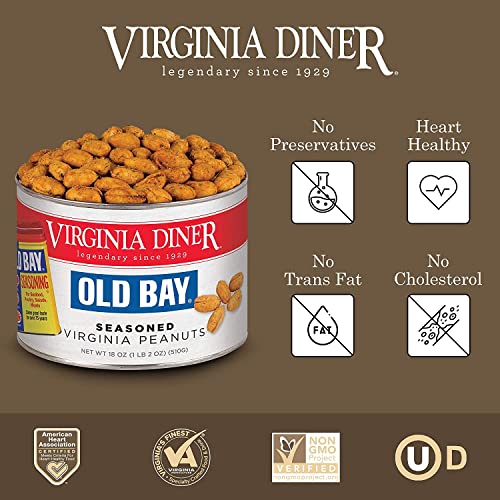Virginia Diner Old Bay Seasoned Gourmet Virginia Peanuts - All Natural Virginia Peanuts Non-GMO