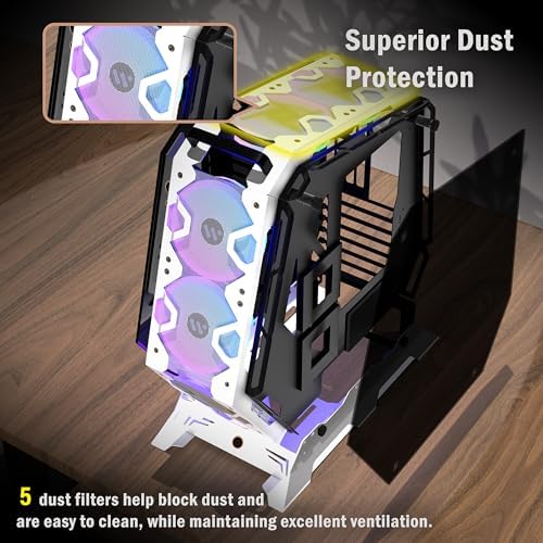 KEDIERS PC Case C570 ATX Mid Tower Tempered Glass Gaming Computer Open Frame Case with 5 PWM ARGB Fans (White C570)