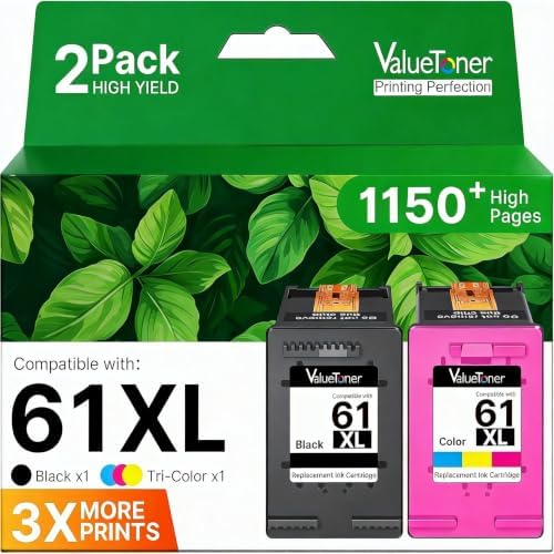 61XL Ink Cartridges Replacement for HP 61 Ink Cartridge Combo Pack for HP Ink 61 61XL Works with HP Envy 4500 4502 5530 Deskjet 2540 3510 OfficeJet