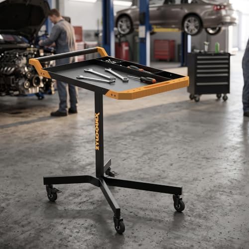 Adjustable Work Bench, Mobile Rolling Tool Cart, 34"-48" Height | 8-Adjustable Height Settings, 110lbs Capacity, Heavy-duty Steel Frame