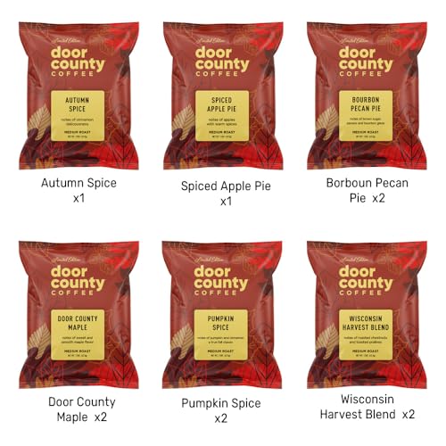 Door County Coffee Gourmet Flavored Sampler Pack, Ten 1.5 oz Bags
