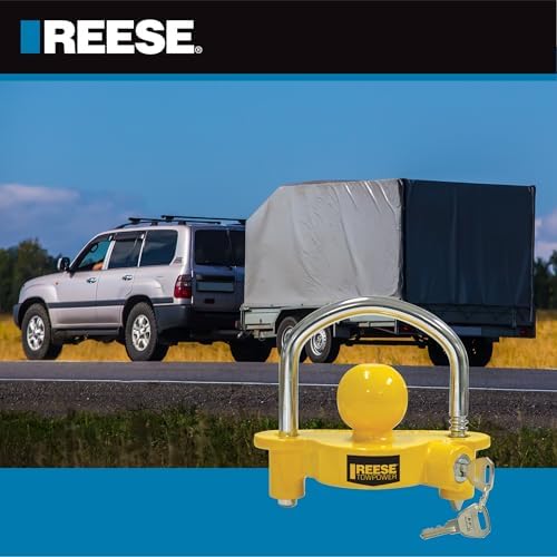 REESE Towpower 72783 Coupler Lock, Adjustable Storage Security, Heavy-Duty Steel, Yellow and Chrome ( Universal Fit)