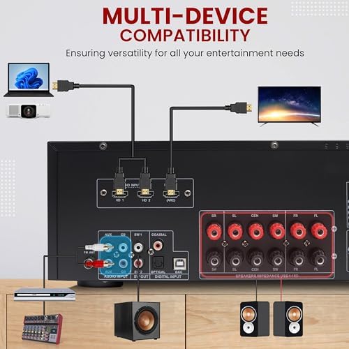 Pyle 5.2 Channel Hi-Fi Home Theater Receiver - 1000W MAX Wireless BT Surround Sound Stereo Amplifier System with 4k Ultra HD Support, MP3/USB/DAC