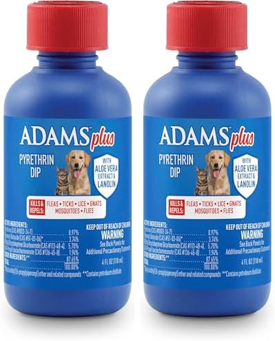 ADAMS Plus Pyrethrin Flea Dip For Dogs and Cats, Kills & Repels Ticks, Lice, Gnats, Mosquitoes, Fleas & Flies, For dogs, cats, puppies, and kittens, 4 Fl oz