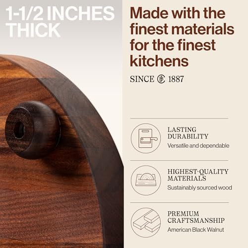 John Boos B Series Round Wooden Maple Cutting Board 12”x12” – 1.5” Thick, 12-lb Non-Reversible Butcher Block with Wood Bun Feet & Edge-Grain