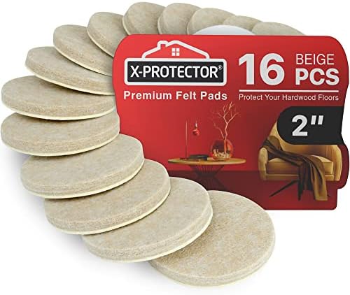 16 Heavy-Duty Felt Furniture Pads 2” 1/4” Thick X-Protector Round Felt Pads | for Furniture Feet - The Best Felt Floor Protectors for Furniture to Prevent Scratches. Protect Your Hard Floor! (Brown)