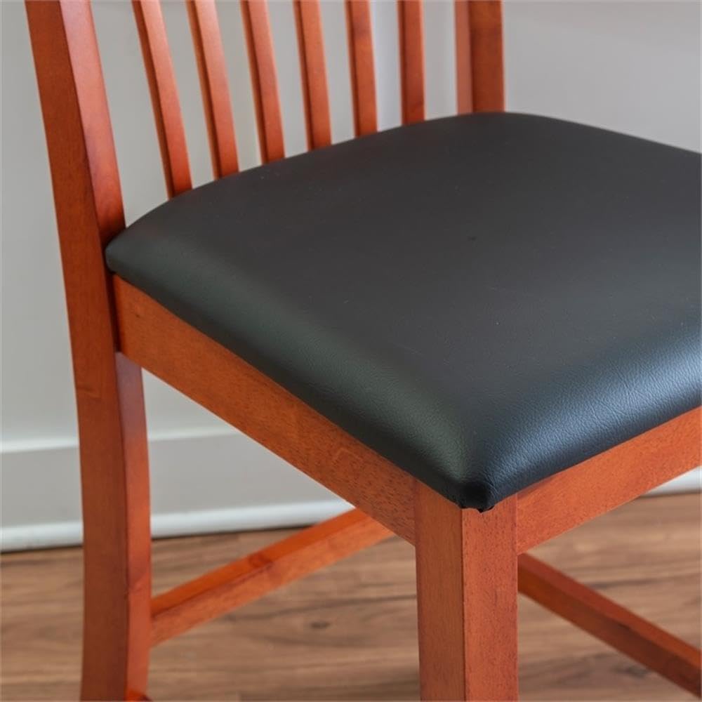 Riverbay Furniture 25" Mission Back Bar Stool, Rubberwood & Faux Leather, Dark Cherry/Black Finish, Counter Height Dining Seat with Padded Easy-Clean Upholstery, 37" H for Kitchen or Home Bar Use