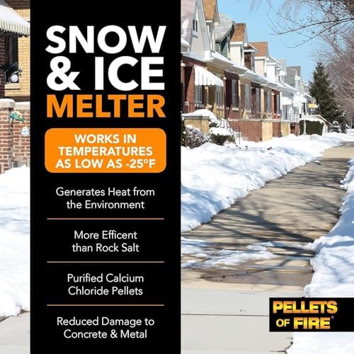 Snow Joe Pellets of Fire Ice Melter, Heat-Generating Calcium Chloride Pellets, 50 Lbs - Fast-Acting Deicer and Remover for Concrete, Driveway