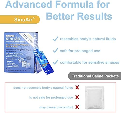 SinuAir Sinus Rinse Salt Solution - Saline Powder for SinuPulse System, Neti Pot Flush, Nasal Wash Squeeze Bottle, & Nose Irrigation, Enhanced Formulation & Cleaning for Sinuses, 180 Packets