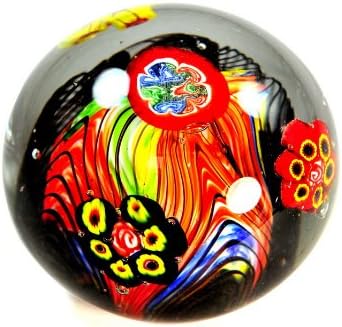 M Design Art Handcraft Flame Rainbow Ex Large Size Millefiori Art Glass Paperweight