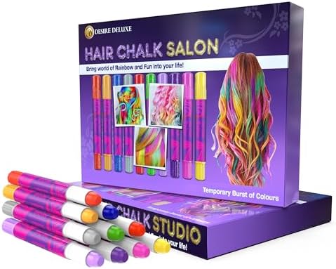 Desire Deluxe Girls Gifts Hair Chalk - 10 Temporary Washable Color Pens for Kids, Teenage, Make Up & Dress Up Colourful Styles Set Toy for Christmas