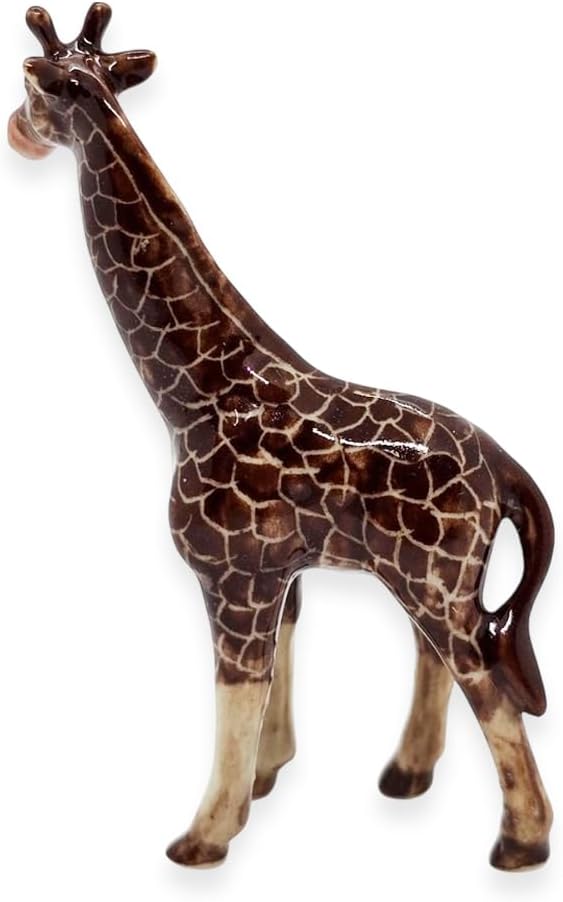 WitnyStore Tiny 2¾" Brown Standing Look Right Giraffe Figurine - Miniature Hand Made Ceramic Giraffes Tropical Savanna Africa Wild Life Cute Animals Porcelain Decorative Collectible Figure Décor Gifts