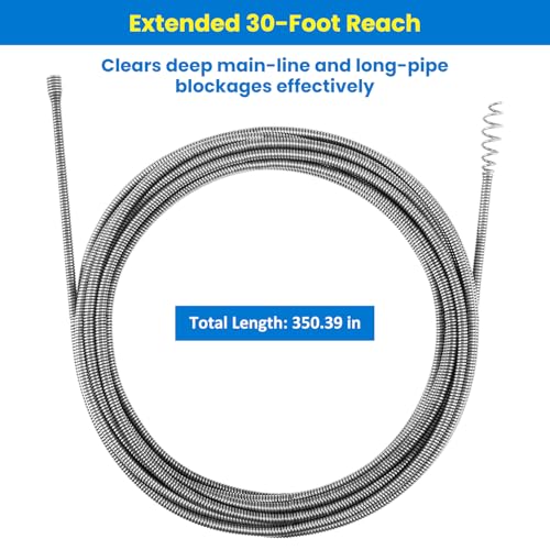 21338 Auto-Spin Replacement Cable for Ridgid - 1/4" x 30' Drain Snake Cable Compatible with K-45 Sink Machine