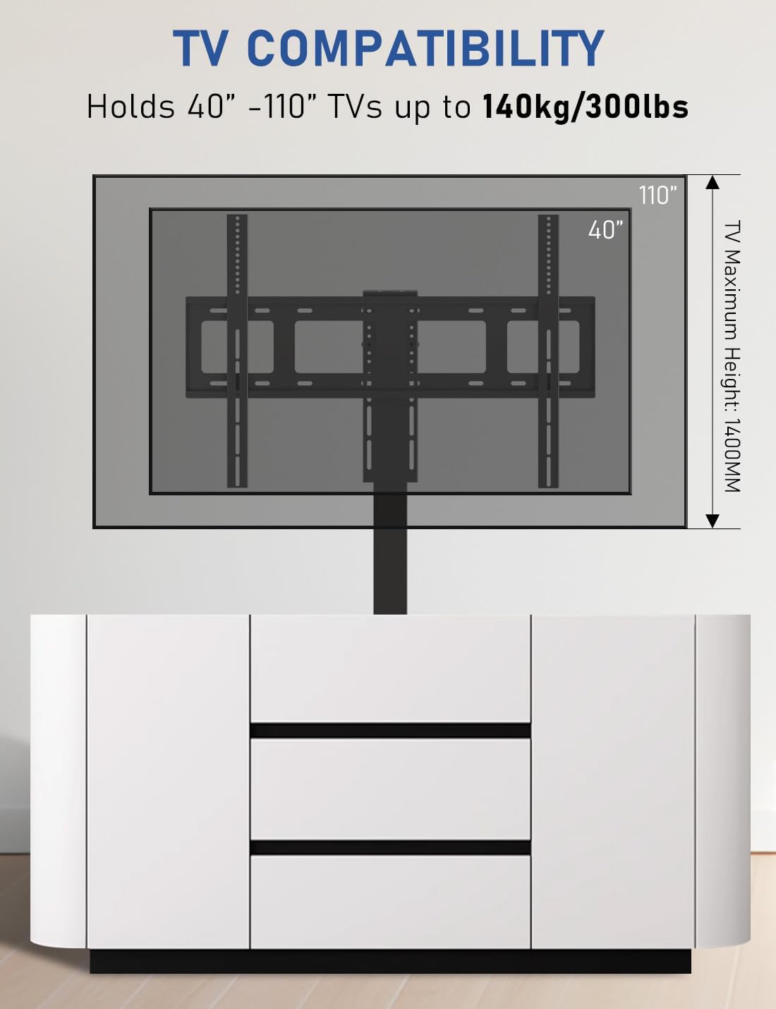 DIHOOL Motorized TV Lift for 85″ - 100″Giant Screen TVs, Pop Up Vertical TV Stand with Remote Control and Obstacle Detection, 59″ Stroke