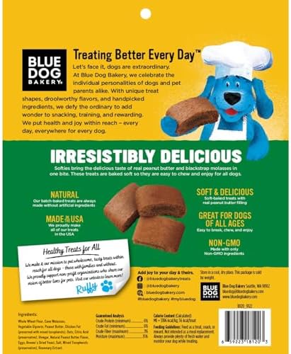Blue Dog Bakery Natural Dog Treats, Softies, Peanut Butter Flavor, 16.2oz Bag, 6 Bags | Soft & Chewy Oven-Baked Dog Treat Chews, Made with Real Peanut Butter & Other Real Premium Wholesome Ingredients in the USA