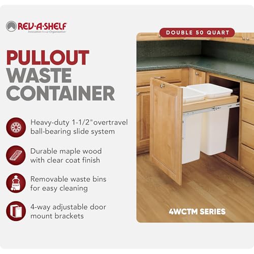 Rev-A-Shelf Top Mount Double Pullout Under Cabinet 35 Quart Kitchen Trash Cans with 150 Pound Rated Full-Extension Slides, 4WCTM-21DM2