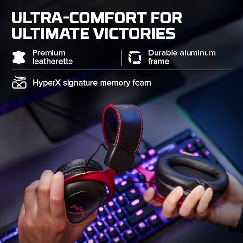HyperX Cloud II Gaming Headset - 7.1 Surround Sound - Memory Foam Ear Pads - Durable Aluminum Frame - Multi Platform Headset - Works with PC, PS4, PS4 PRO, Xbox One, Xbox One S - Red (KHX-HSCP-RD) | 7.1 Surround Sound, Memory Foam Ear Pads, Durable Alumi…