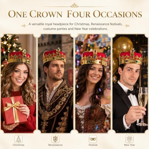 Kangaroo Royal Gold King Crowns for Men & Women - King Costume Headpiece | Medieval Prince Plastic Crown - King Costume Headpiece for Halloween