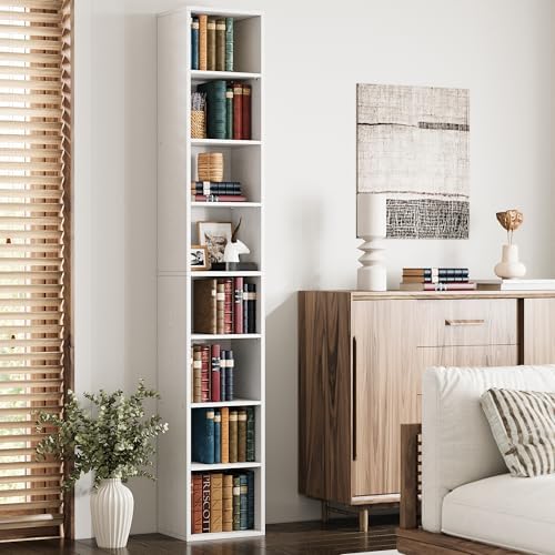 IRONCK Tall Narrow Bookshelf 8 Tiers, Compact Corner Bookcase, Floor Standing Display Storage Shelves 71 in Tall, Easy to Match for Living Room, Office, Study, Bedroom