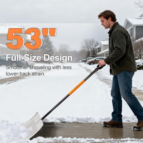 Snow Shovel for Driveway, Aluminum Heavy Duty Snow Shovel for Snow Removal with Ergonomic D-Handle, 53 Inches
