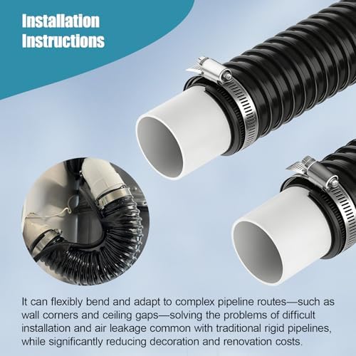 Central Vacuum Hose Fits 2-Inch Indoor Vacuum Tube, Compatible with OVO Flex Easy Retrofit, Flexible Pipe 2-Pack for Quick Installation