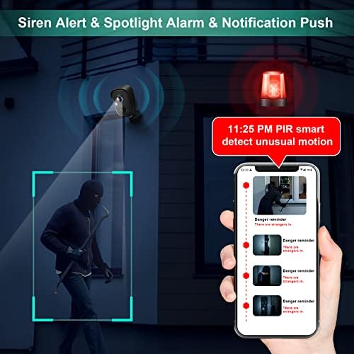 Security Cameras Wireless Outdoor, 2K Battery Powered AI Motion Detection Spotlight Siren Alarm WiFi Surveillance Indoor Home Camera