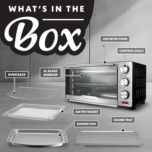 Gourmia Air Fryer Toaster Combo - 6-in-1 Multi-function Countertop Oven Adjustable Temperature & Timer, Fry Basket, Baking Pan