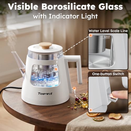 TOPWIT 2.0L Glass Electric Kettle, Hot Water Boiler, BPA-Free