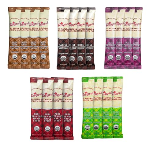 UnTapped Vermont Maple Syrup Packets for Athletes, Box of 20-0.96 Fl Oz | Organic Pure Maple Syrup for Natural Endurance Energy | Fuel to Keep You Running Longer