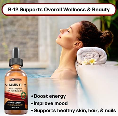 SBR Nutrition Vitamin B12 Sublingual Liquid Drops - Methylcobalamin, VIT B 12 Supports Energy, Max Absorption, 3000mcg Per Serving, 60 Servings