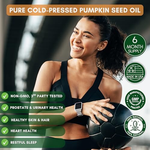 NutriONN Pumpkin Seed Oil - 1000MG - 180 Softgels - Cold-Pressed Natural Pumpkin Seed Oil - Natural Source of Essential Fatty Acids - Great for Hair