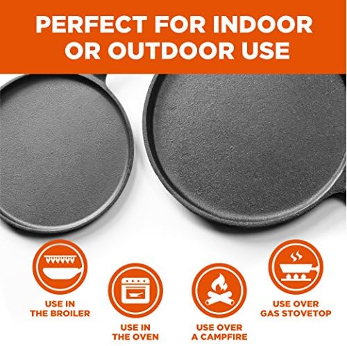 Commercial CHEF 10.5-Inch Cast Iron Round Griddle, Pre-Seasoned, CHFL911
