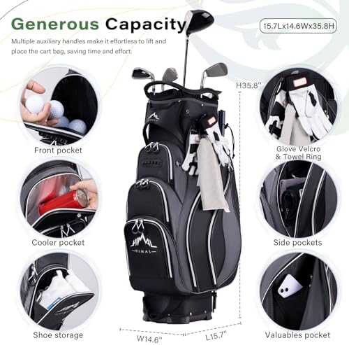 Golf Cart Bag, 14-Way Divider Top, Large Storage | Umbrella Holder,Handles