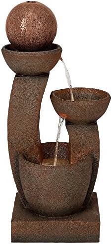 Curved Columns 31" High LED Light Modern Outdoor Indoor Large Fountain | Zen Decor Faux Stone Floor with Standing Waterfall Bowl Water Feature for