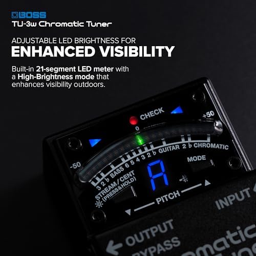 BOSS TU-3W Waza Craft Compact Chromatic Tuner | Enhanced with Waza Innovation & Craftsmanship | Superior Tuning for Guitar and Bass | 21-Segment
