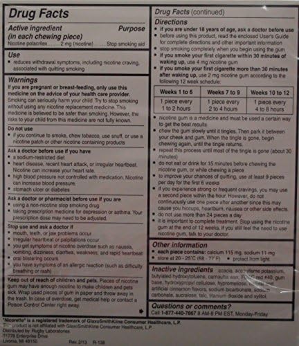 Nicotine Gum 2mg Sugar Free Coated Cinnamon Generic for Nicorette 100 Pieces per Box Pack of 2 Total 200 Pieces